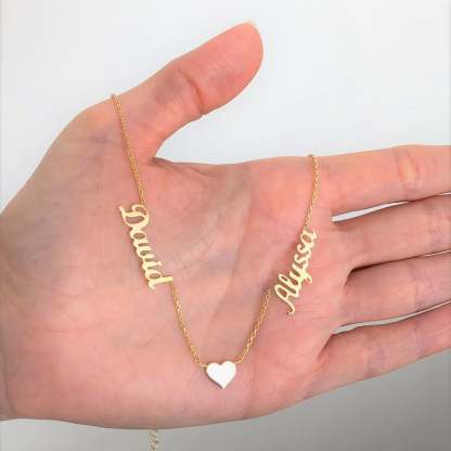 Gold Plated Personalized Two Names Necklace with Heart-silviax