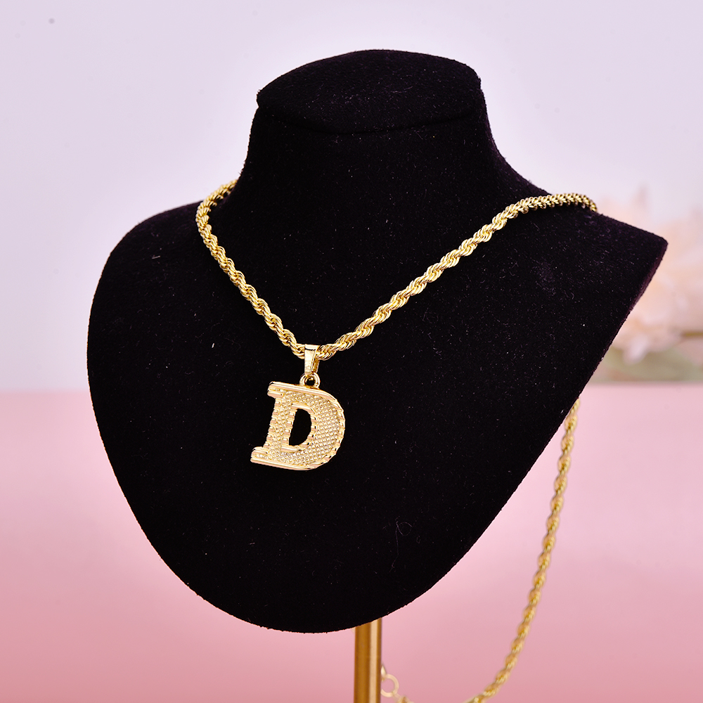 Personalized Custom Gold Plated Diamond Cut Capital Letter Pendant Intial Necklace-silviax