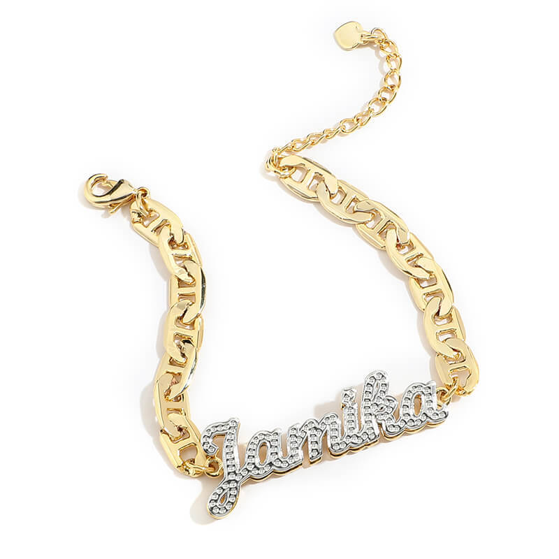 Double Layer Two Tone Personalized Custom Gold Plated Name Bracelet-silviax