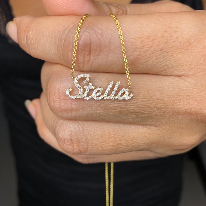 Rhinestone Gold Plated Personalized Custom Name Necklace-silviax