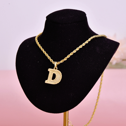 Personalized Custom Gold Plated Diamond Cut Capital Letter Pendant Intial Necklace-silviax