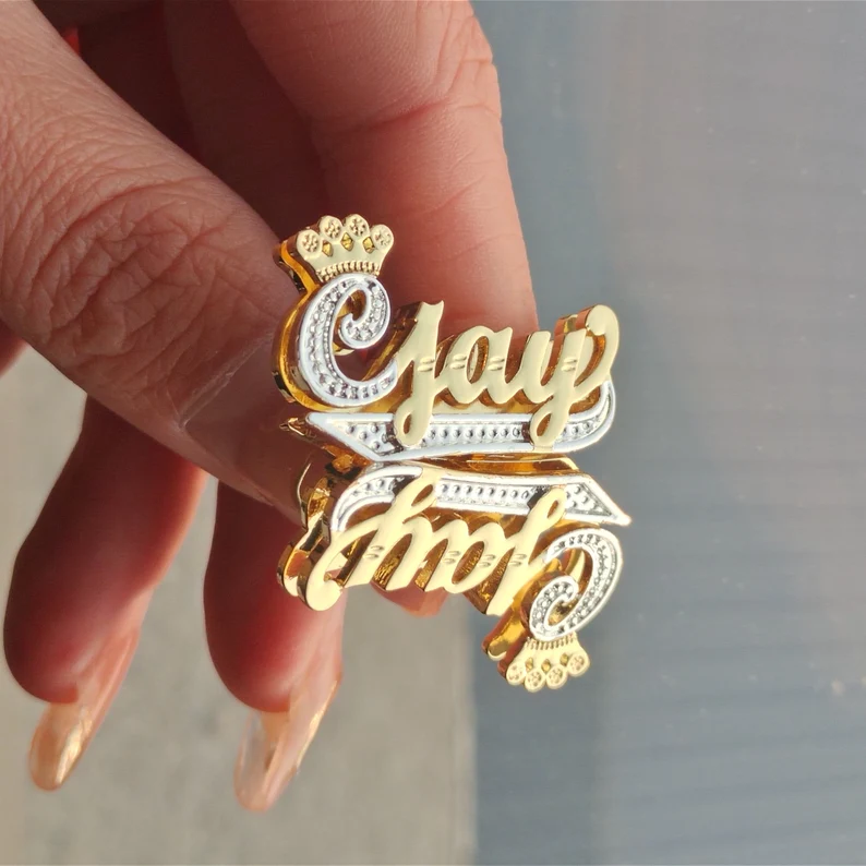 Double Layer Two Tone Crown and Underline Custom Name Stud Earrings-silviax