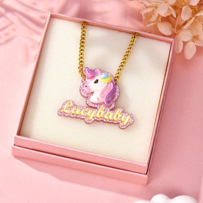 Colorful Acrylic Unicorn Personalized Custom Name Necklace-silviax