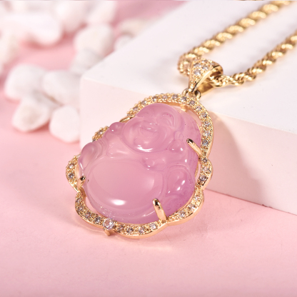 Pink Buddha Necklace Colorful Acrylic Heart Name Necklace and Bamboo Earrings Set 3pcs-silviax