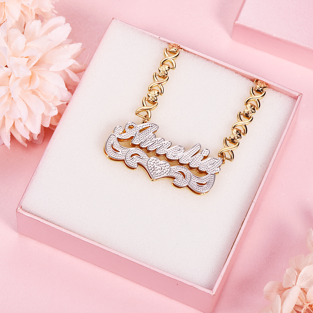 Double Layer Two Tone with Love Heart Gold Plated Personalized Custom 3D Name Necklace-silviax