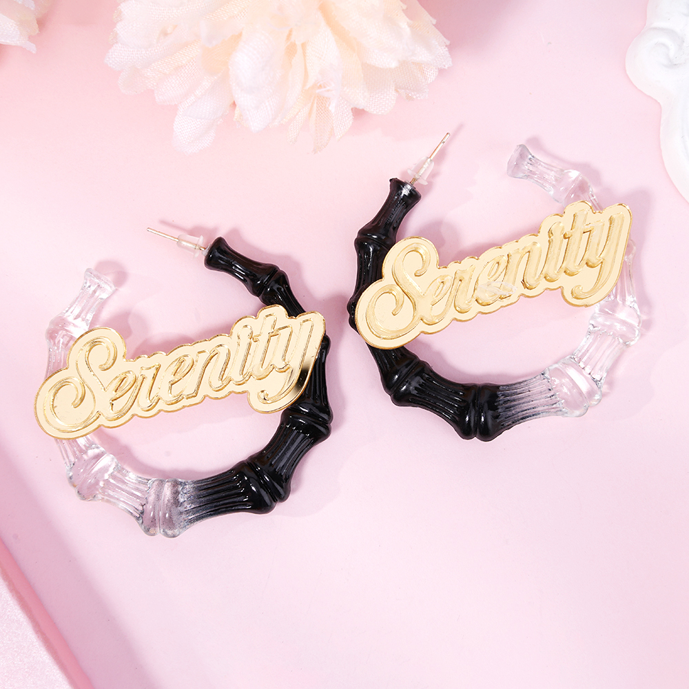 30mm Two Color Bamboo Earrings Personalized Custom Acrylic Gradient Name Earrings -silviax