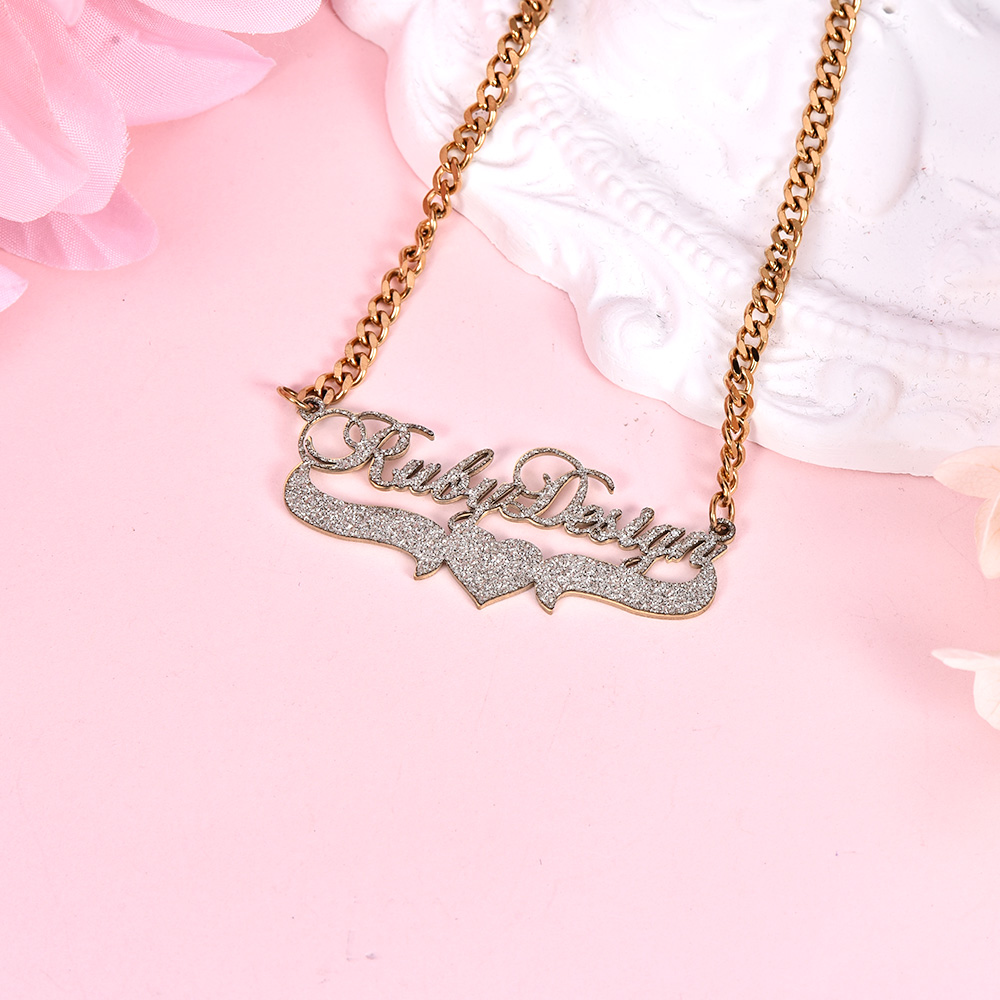 Two Tone with Heart Gold Plated Personalized Custom Bling Name Necklace-silviax
