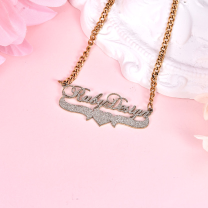 Two Tone with Heart Gold Plated Personalized Custom Bling Name Necklace-silviax