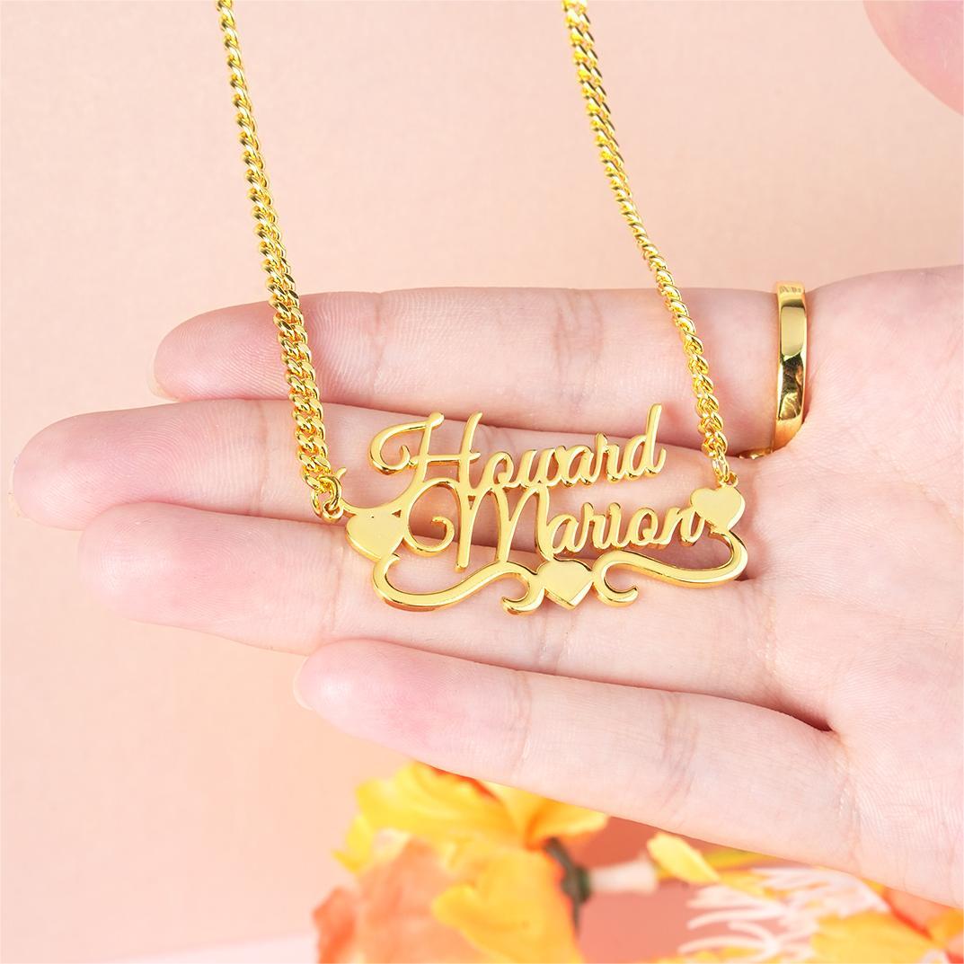 Three Heart and Crown Two Name Pendant Personalized Name Necklace-silviax