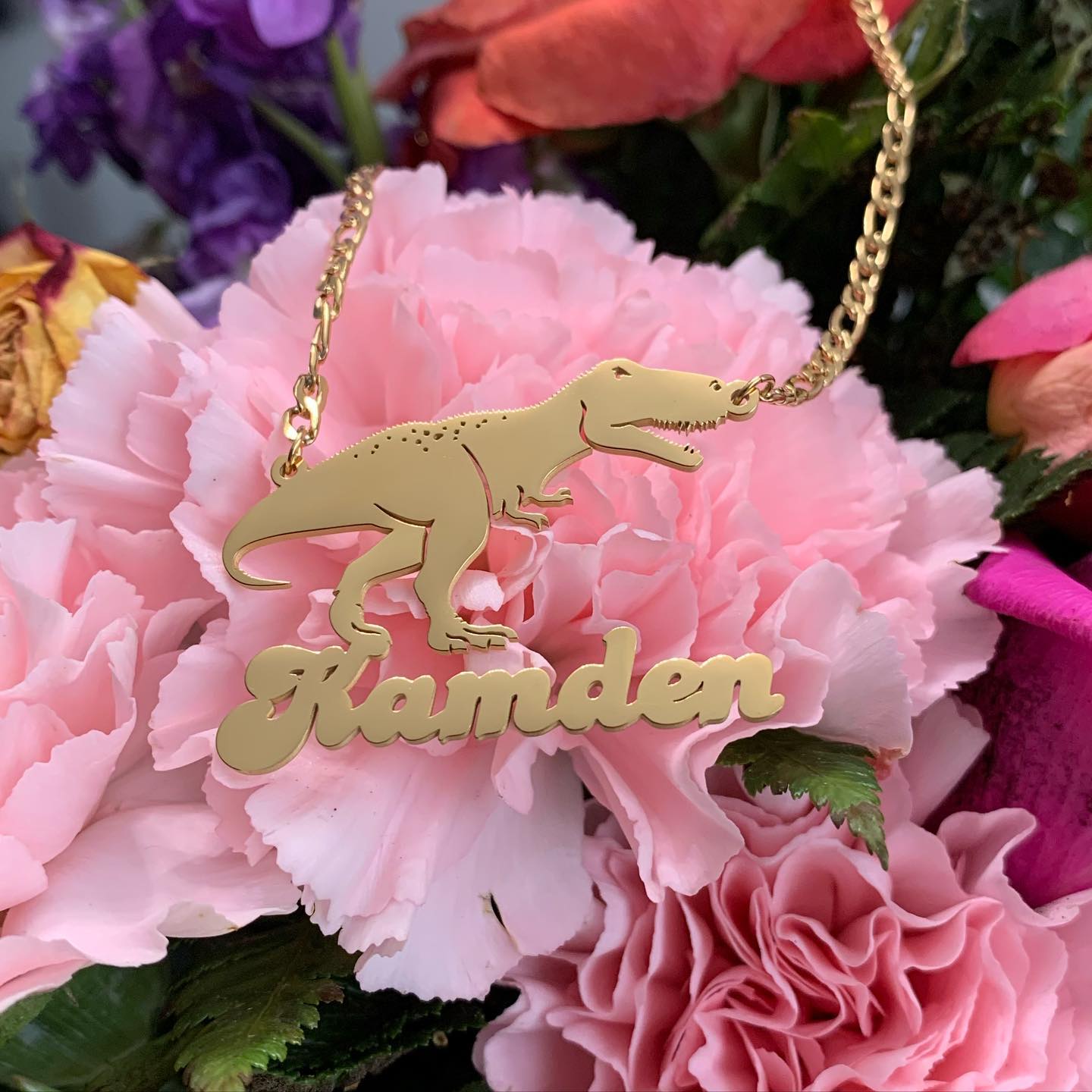 Dinosaur Nameplate Pendant Personalized Custom Gold Plated Name Necklace-silviax