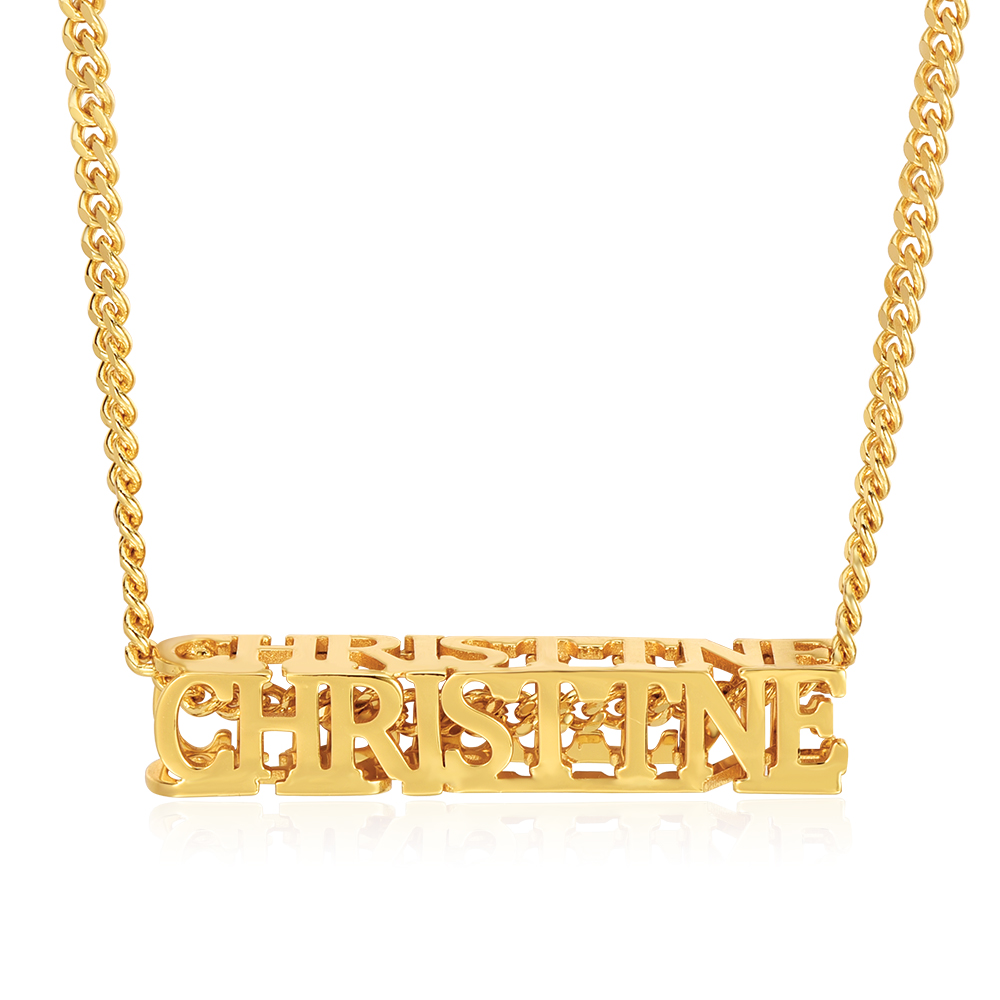 Personalized Custom Gold Plated Cubic Hollow Four Sided Name Necklace-silviax