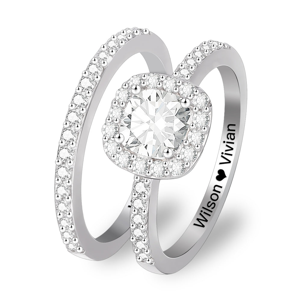 Sterling Silver Ring Set With Cubic Zirconia Personalized Custom Engraved Ring-silviax