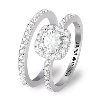 Sterling Silver Ring Set With Cubic Zirconia Personalized Custom Engraved Ring-silviax