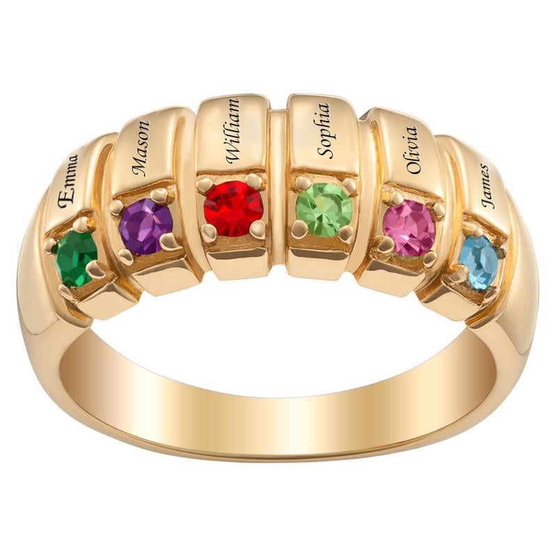 3 To 6 Names With Birthstone Gold Plated Personalized Custom Engraved Family Ring-silviax
