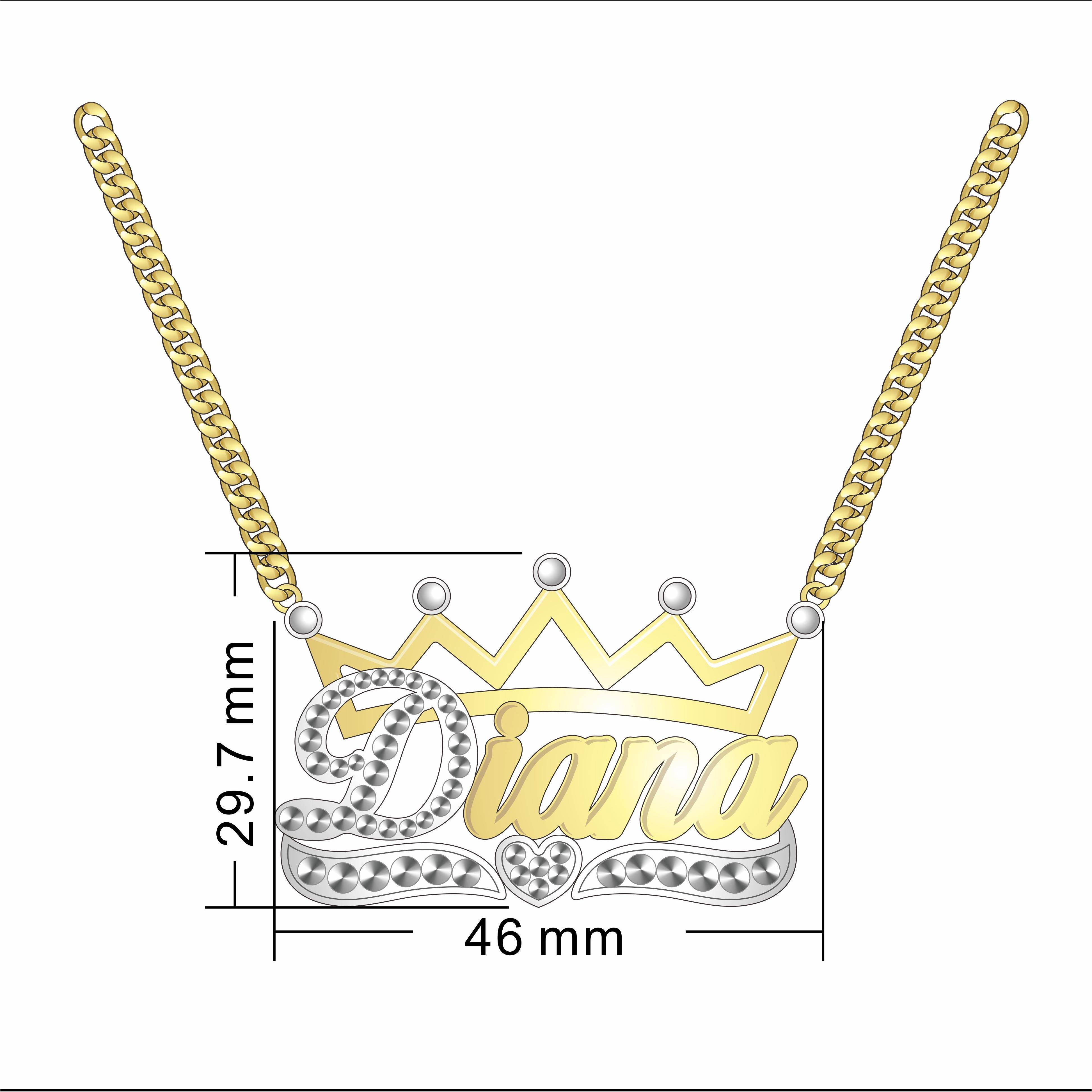 Cuban Chain Two Tone Crown Heart Nameplate Personalized Custom Gold Pl