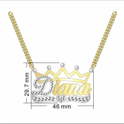 Cuban Chain Two Tone Crown Heart Nameplate Personalized Custom Gold Plated 3D Name Necklace-silviax