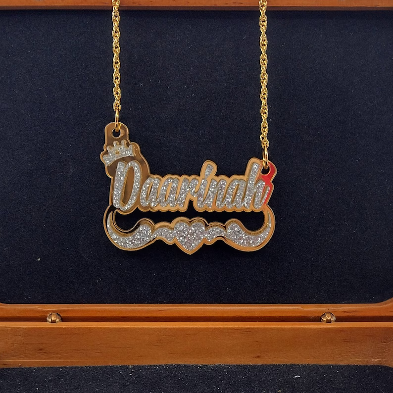 Personalized Acrylic Nameplate Necklace and XOXO Hoop Bamboo Earrings