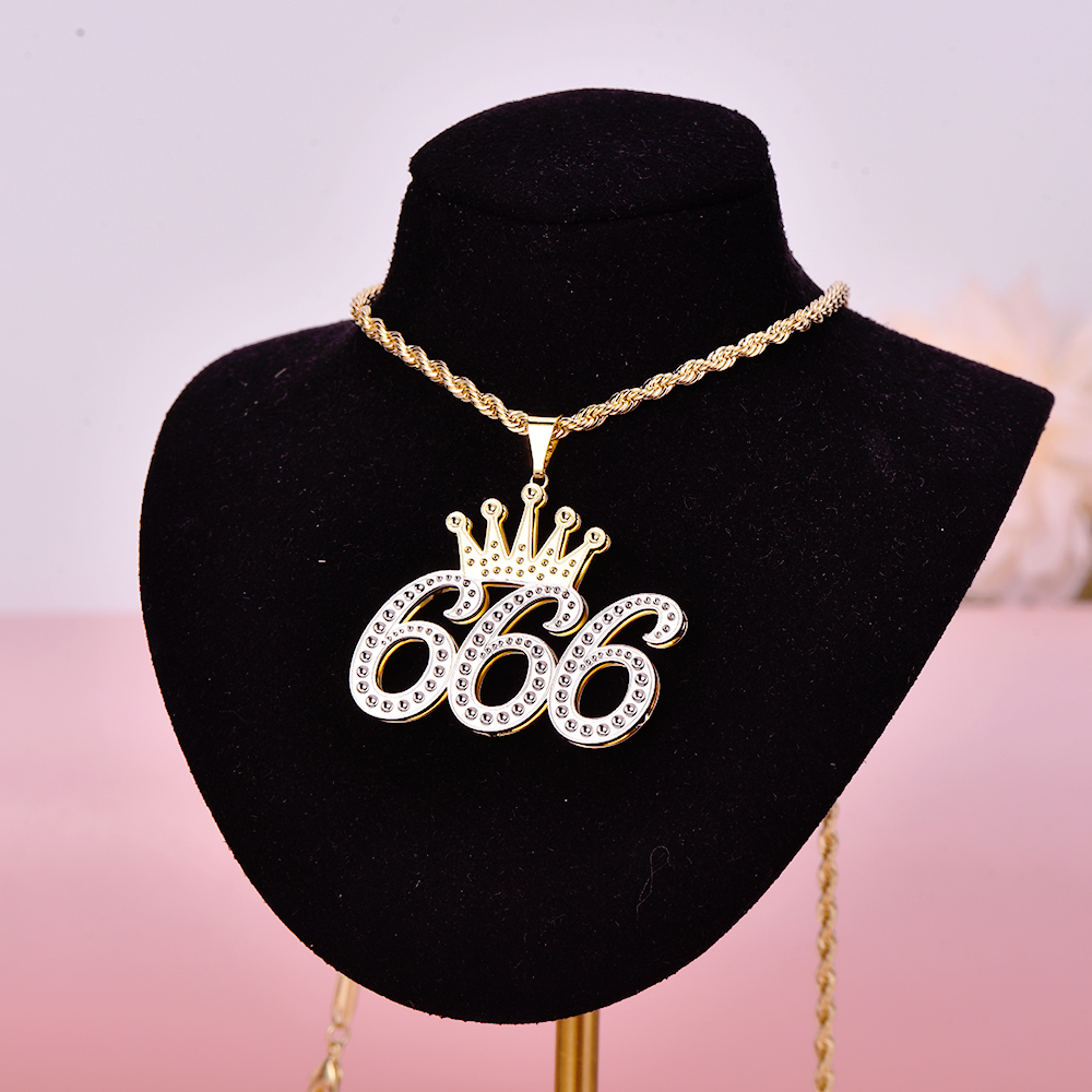 Double Layer Two Tone 1 To 9 Luck Number With Crown Personalized Custom Gold Plated Number Necklace-silviax