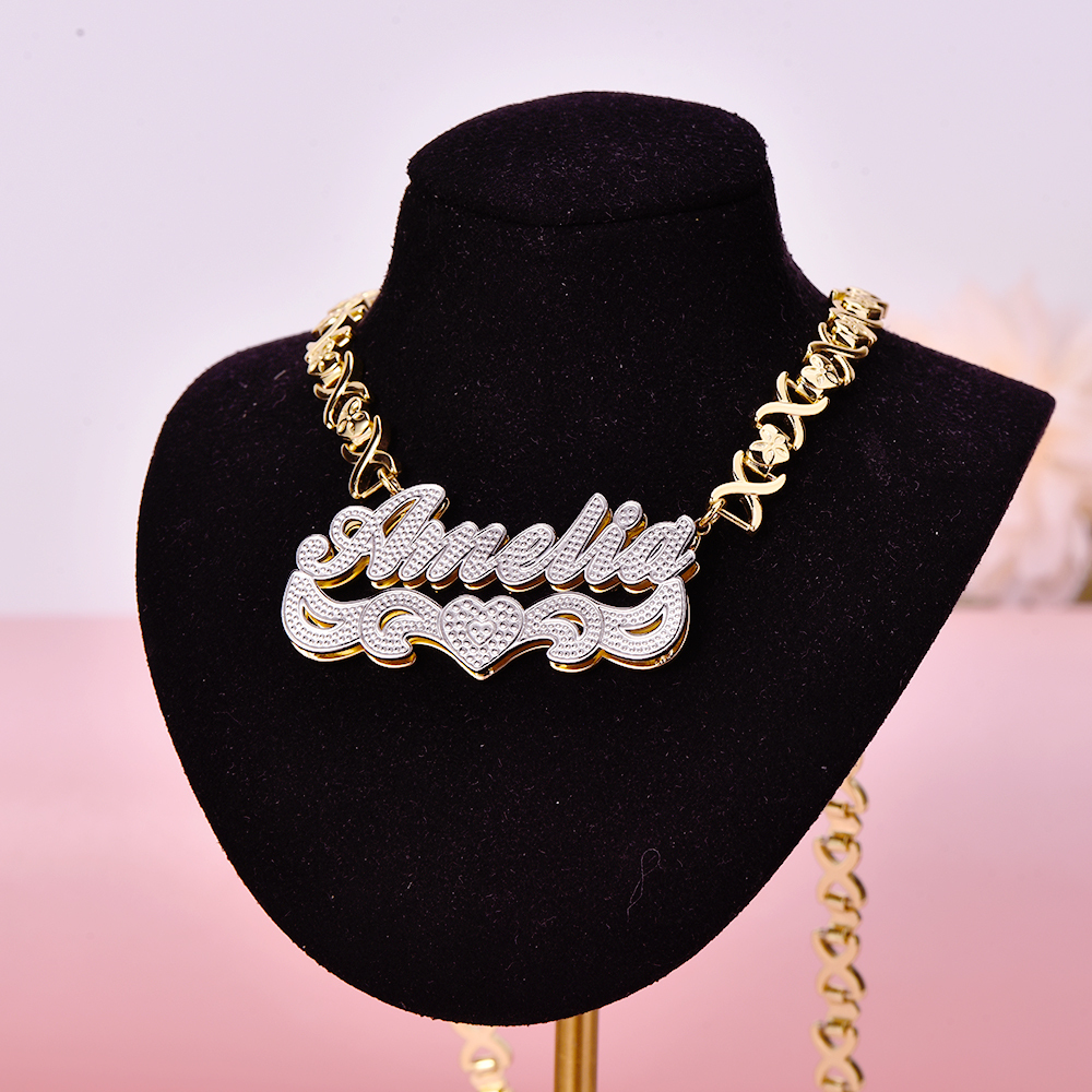 Double Layer Two Tone with Love Heart Gold Plated Personalized Custom 3D Name Necklace-silviax