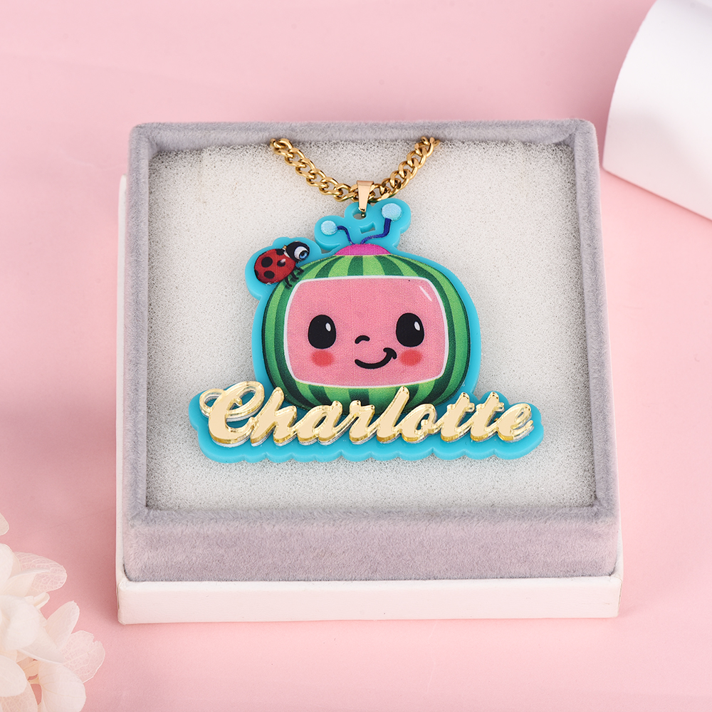 Cute Cartoon Watermelon Necklace Personalized Acrylic Name Necklace for Children-silviax