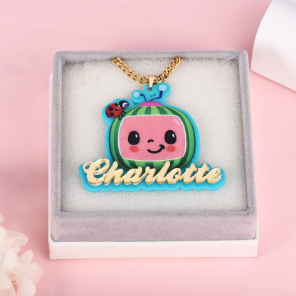 Cute Cartoon Watermelon Necklace Personalized Acrylic Name Necklace for Children-silviax