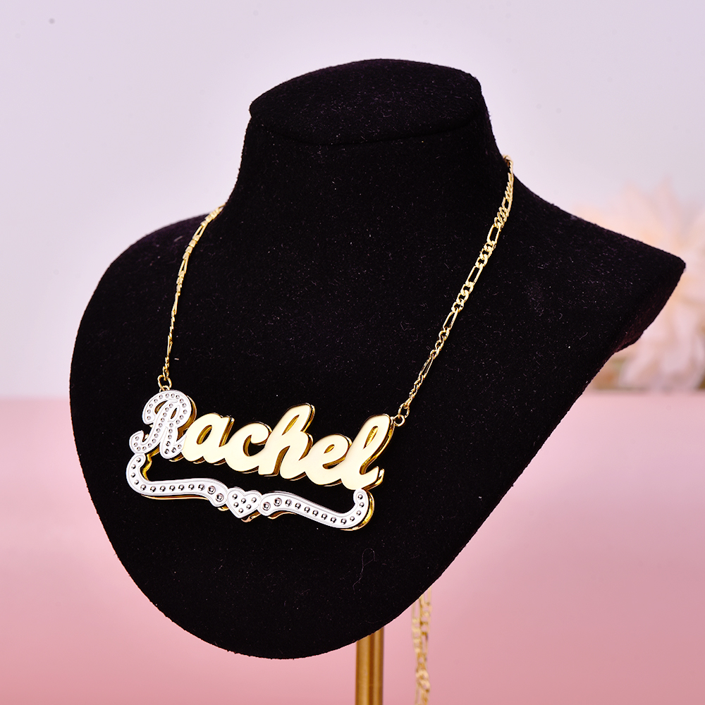 Two Tone Double Layer with Heart Gold Plated Personalized Custom 3D Name Necklace-silviax