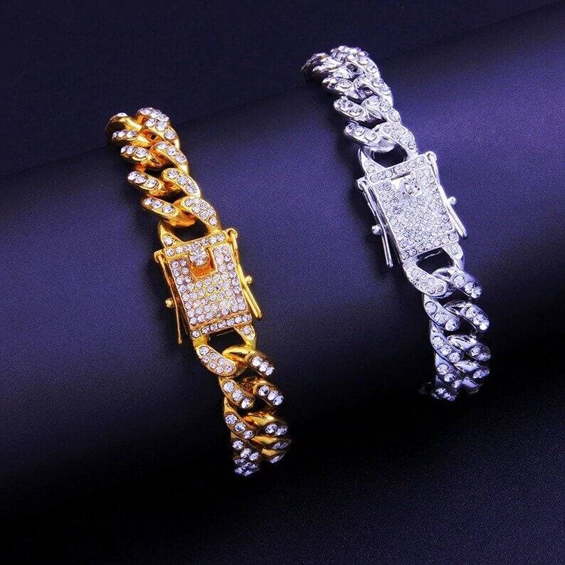 10mm Cuban Link Chain Personalized Custom Gold Plated Initial Bracelet-silviax