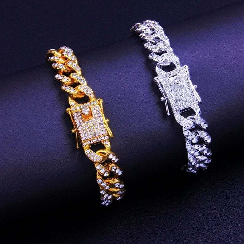 10mm Cuban Link Chain Personalized Custom Gold Plated Initial Bracelet-silviax