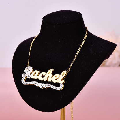 Two Tone Double Layer with Heart Gold Plated Personalized Custom 3D Name Necklace-silviax