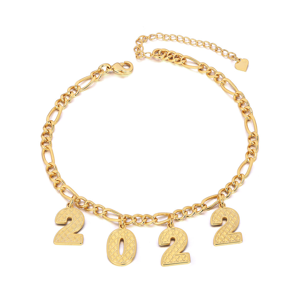 Gold Plated Number Pendant Year Personalized Custom Number Anklet-silviax