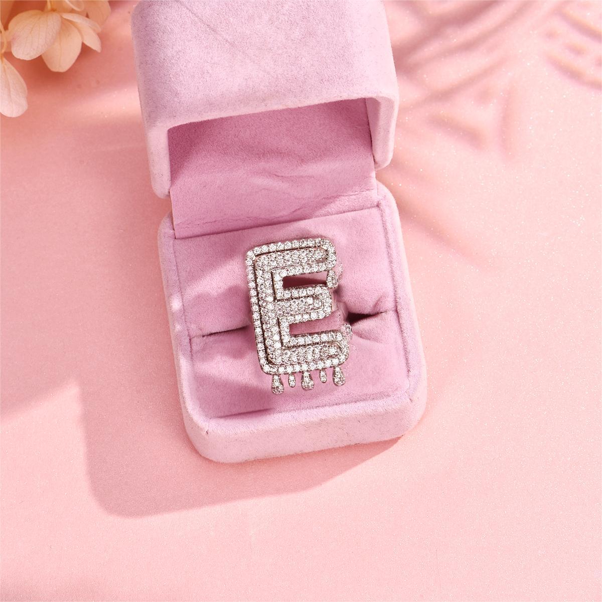 Drip Letter Number Personalized Custom White Gold Initial Ring Hip Hop Style-silviax