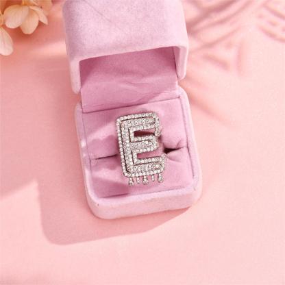 Drip Letter Number Personalized Custom White Gold Initial Ring Hip Hop Style-silviax