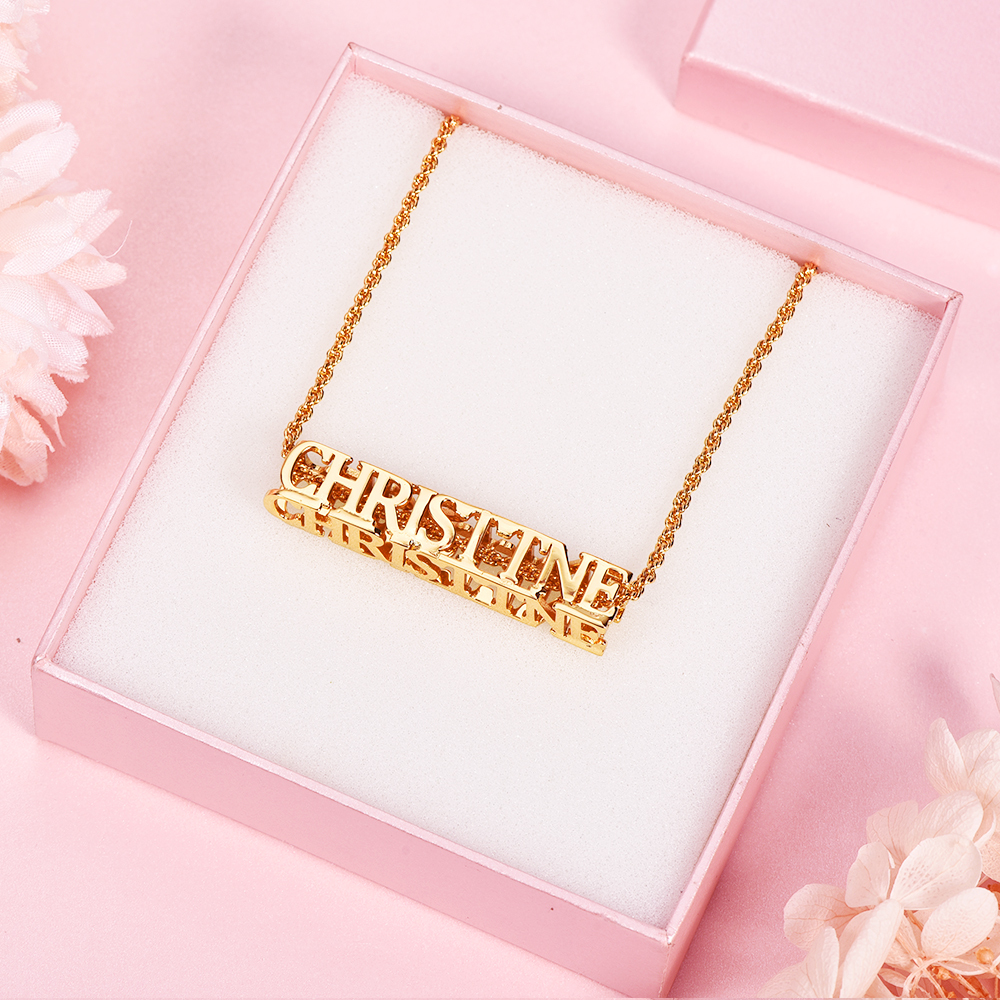 Personalized Custom Gold Plated Cubic Hollow Four Sided Name Necklace-silviax