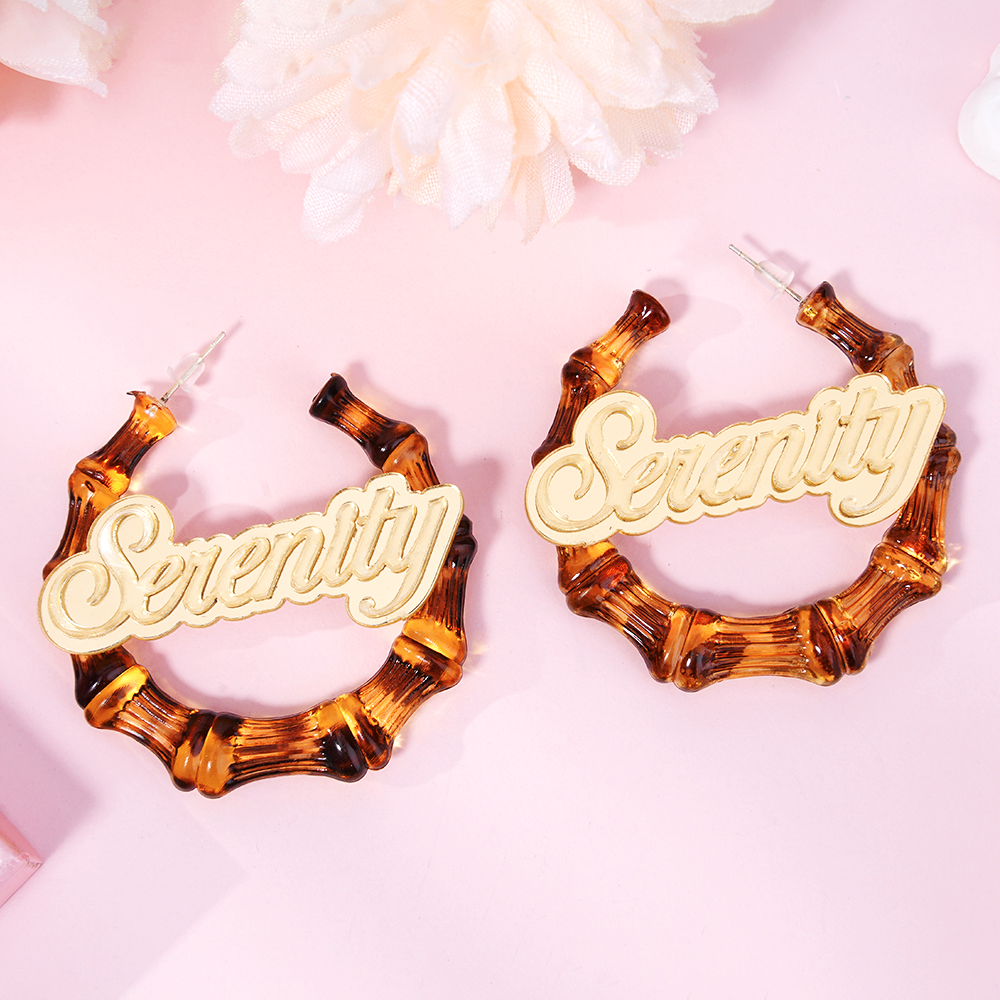30mm Two Color Bamboo Earrings Personalized Custom Acrylic Gradient Name Earrings -silviax