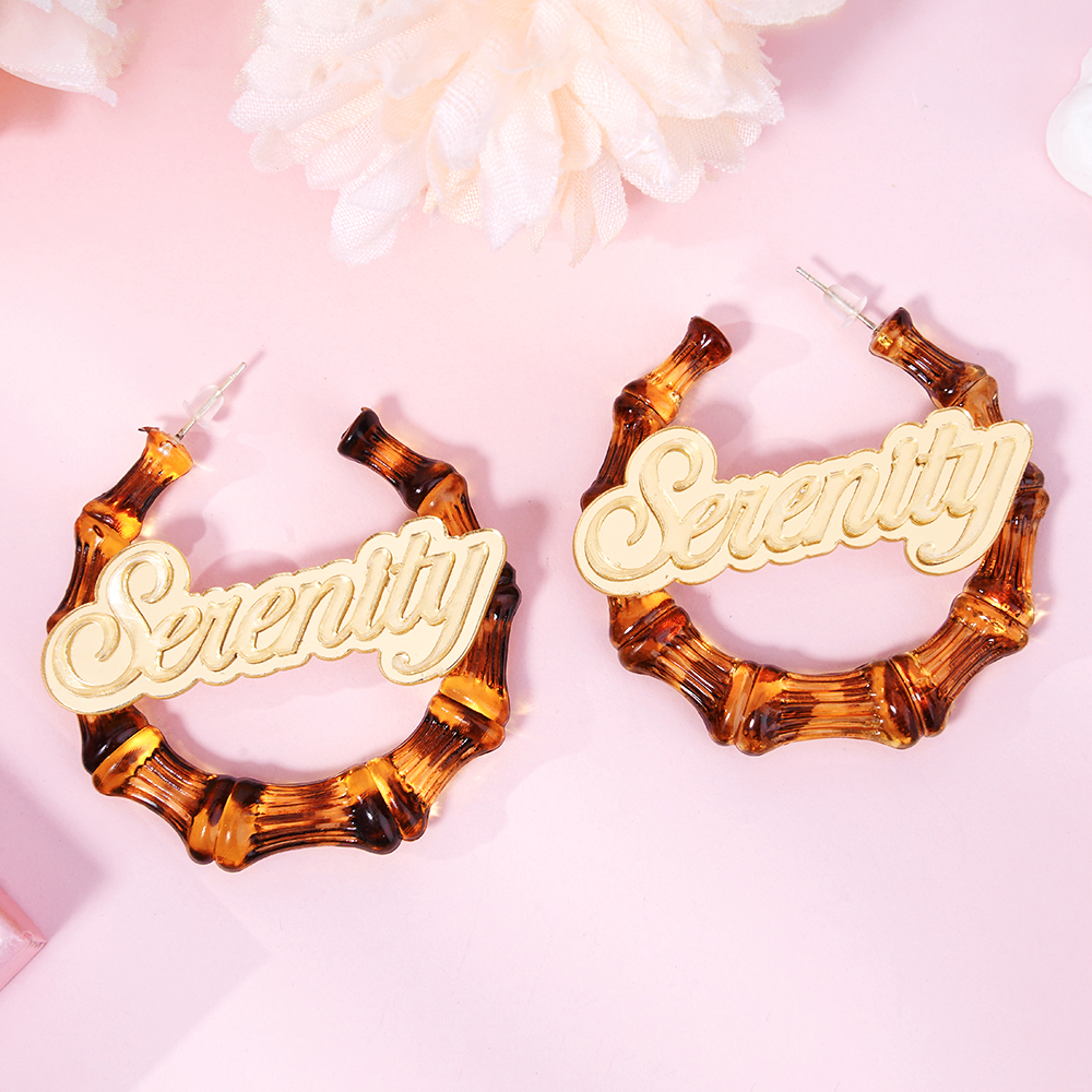 30mm Two Color Bamboo Earrings Personalized Custom Acrylic Gradient Name Earrings -silviax