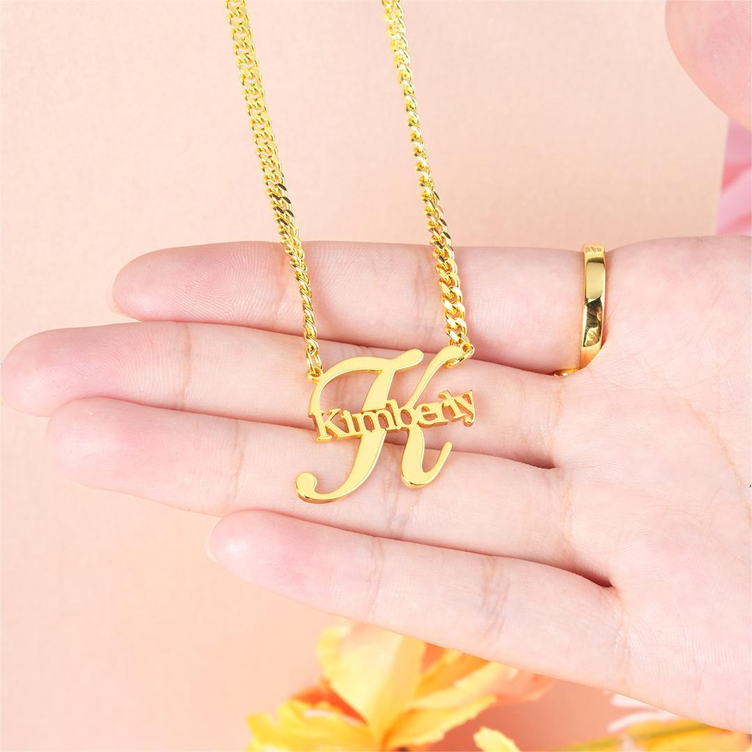 Personalized Custom Gold Plated Nameplate Intial Pendant Necklace-silviax