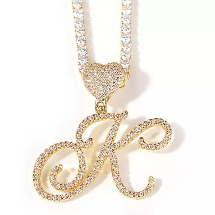 Tennis Chain Letter Pendant Custom Personalized Initial Necklace Zircon Chain Necklace 