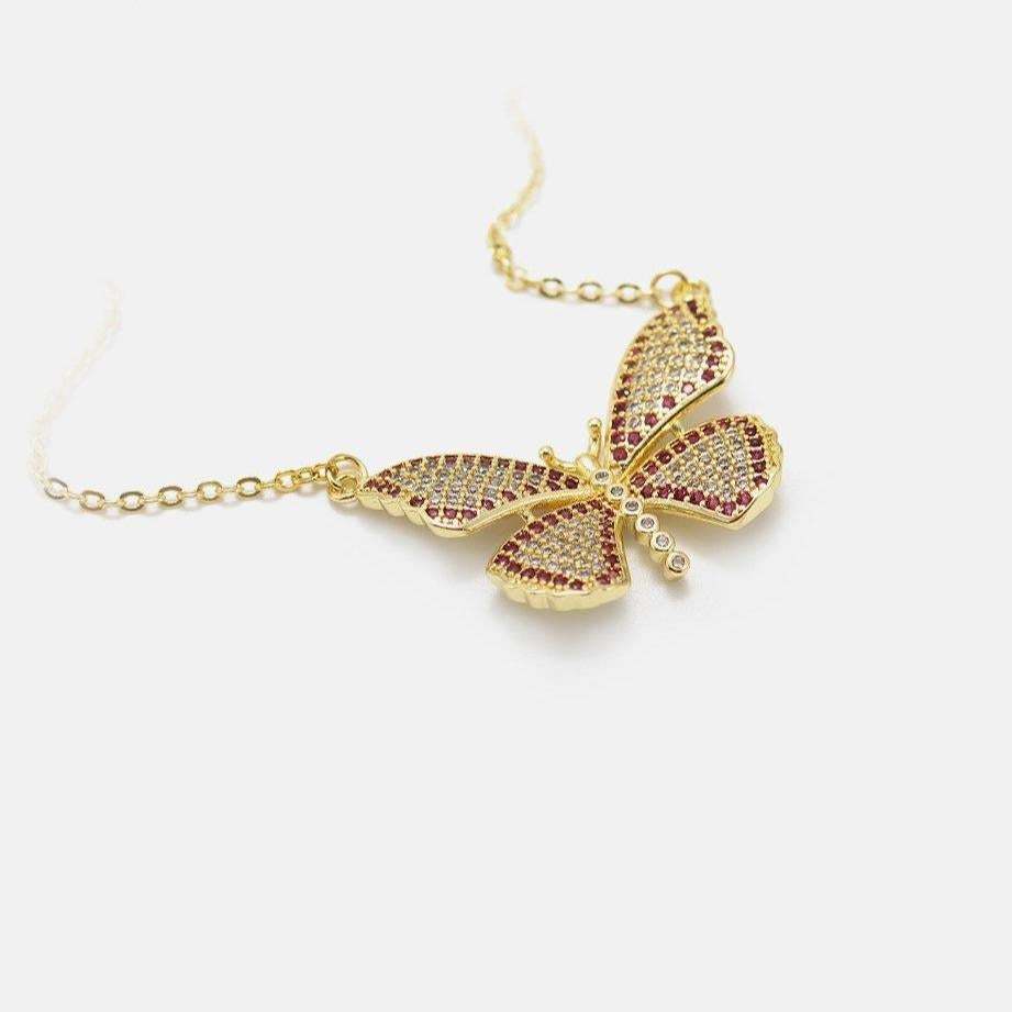 Double Layer Two Tone Crown heart Name Necklace Initial Necklace and Butterfly Pendant Necklace Personalized Custom Set-silviax