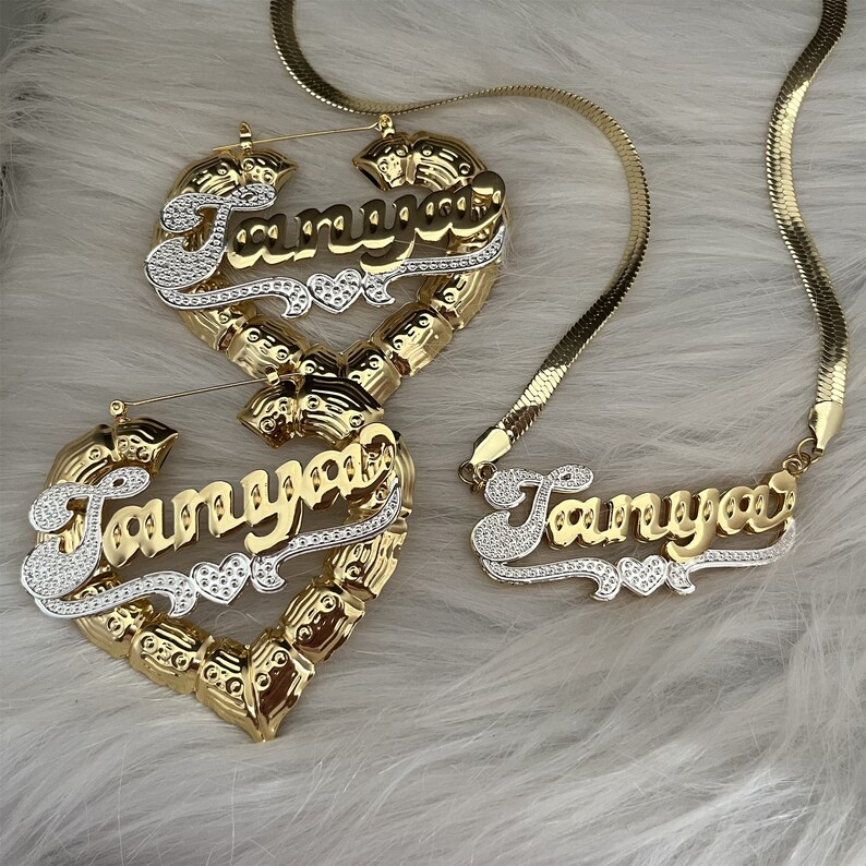 Snake Chain Personalized Double Layer Two Tone with Heart Name Necklac
