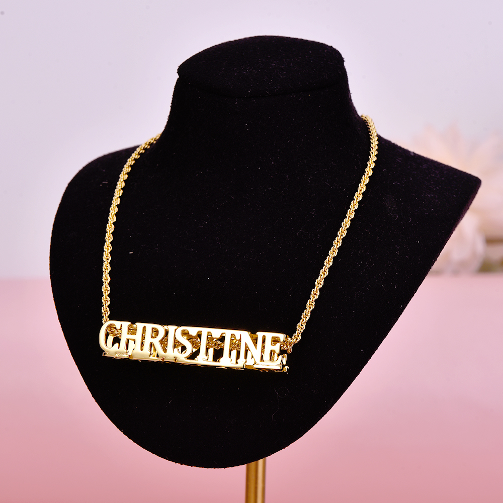 Personalized Custom Gold Plated Cubic Hollow Four Sided Name Necklace-silviax