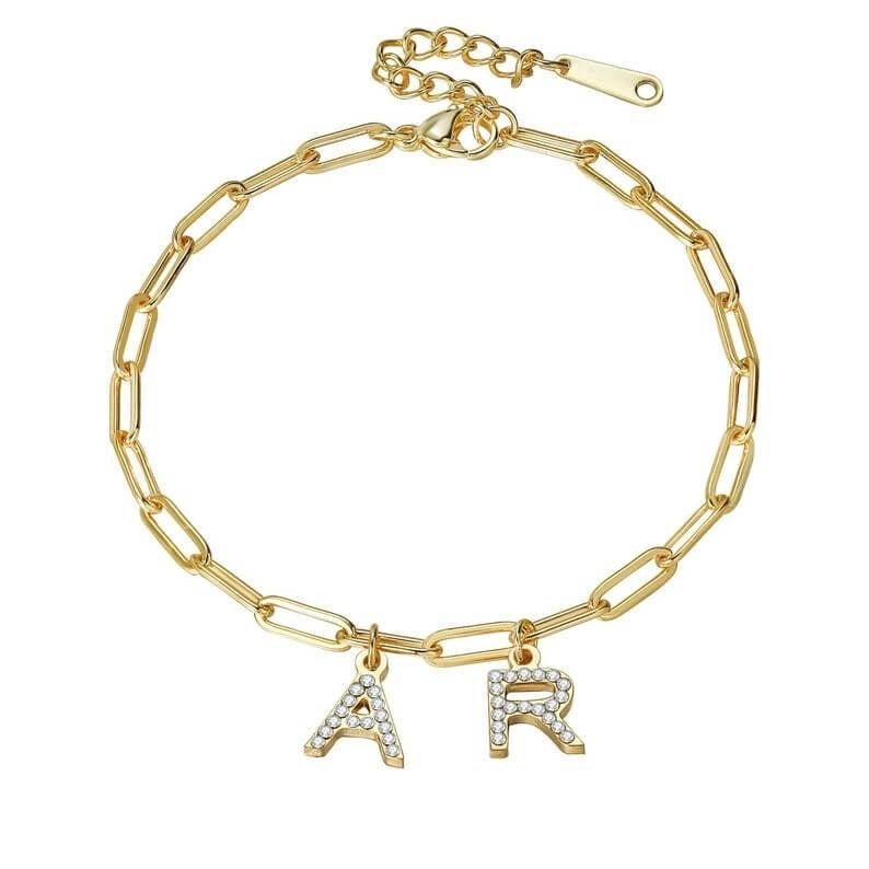 Initial Letter Inlaid Zircon Personalized Custom Gold Plated Name Bracelet-silviax