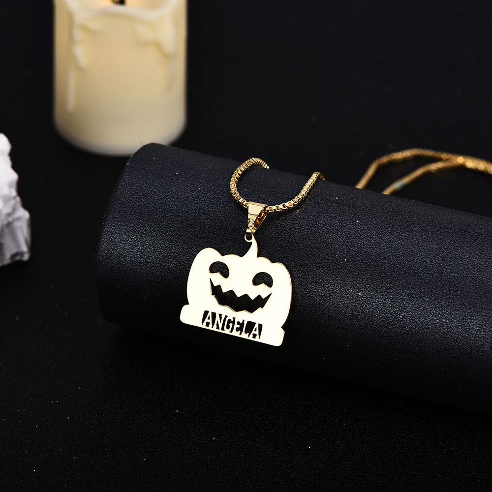 Halloween Box Chain Personalized Custom Pumpkin Nameplate Necklace