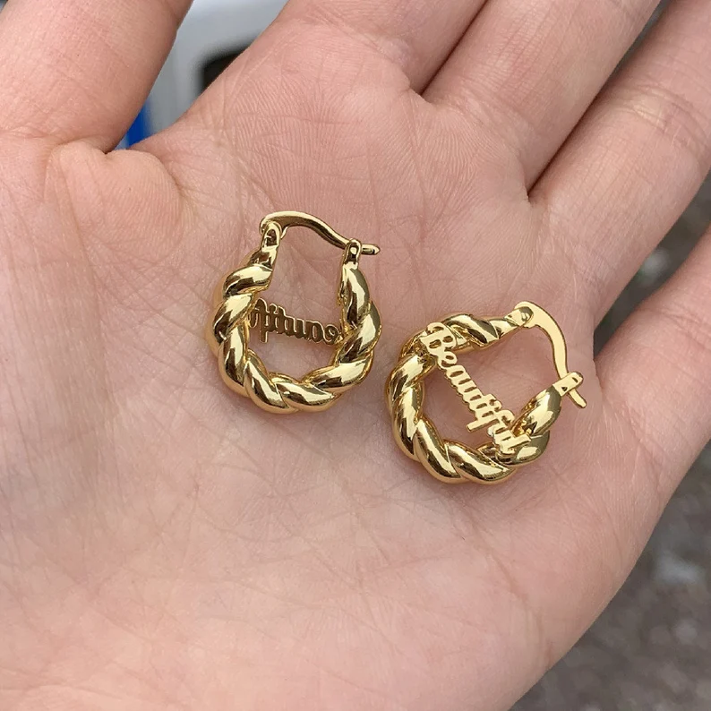 Personalized Custom Gold Plated Nameplate Hoop Earrings Kids Earrings-silviax
