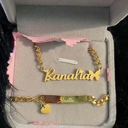 Butterfly and Heart Name Jewelry Set Personalized Name Necklace and Bar Bracelets-silviax