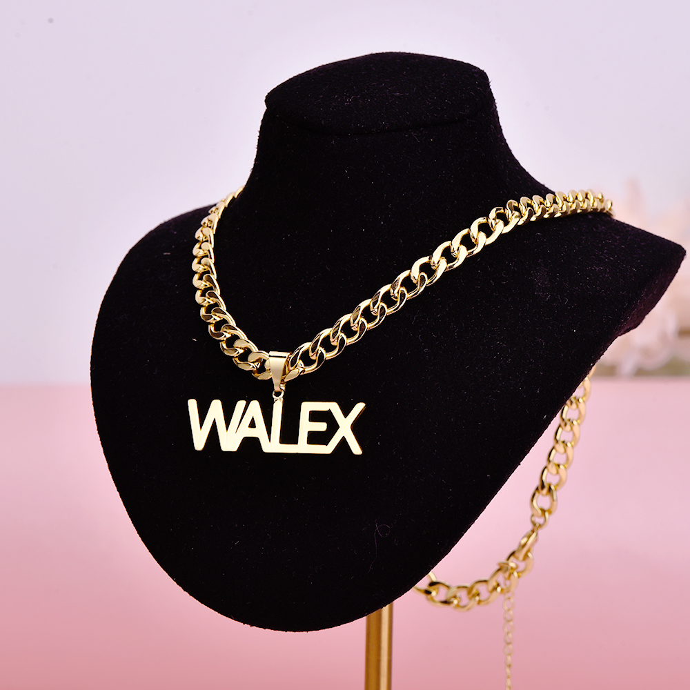 Capital Letter Nameplate Pendant Personalized Custom Name Necklace 6mm Cuban Chain-silviax