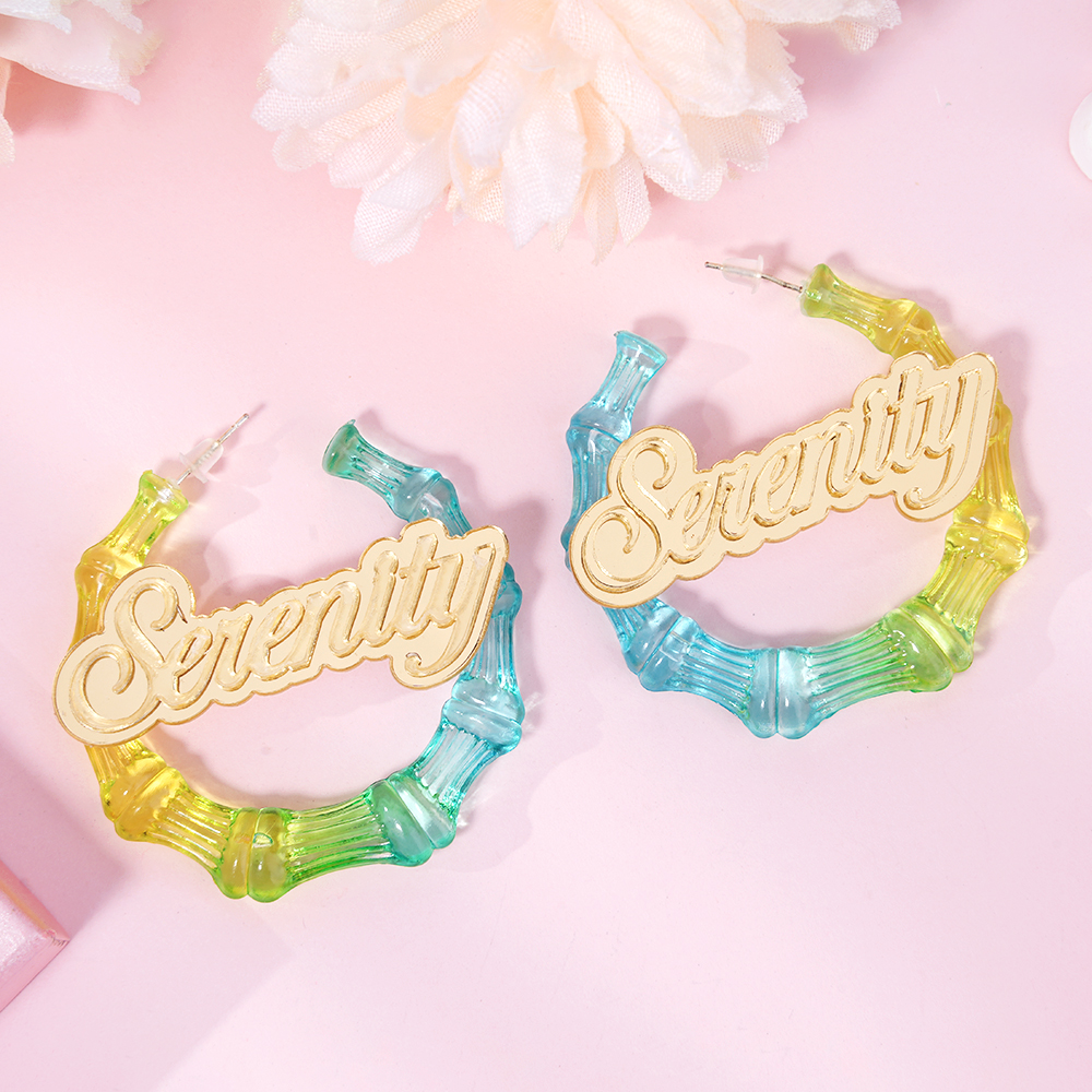 30mm Two Color Bamboo Earrings Personalized Custom Acrylic Gradient Name Earrings -silviax