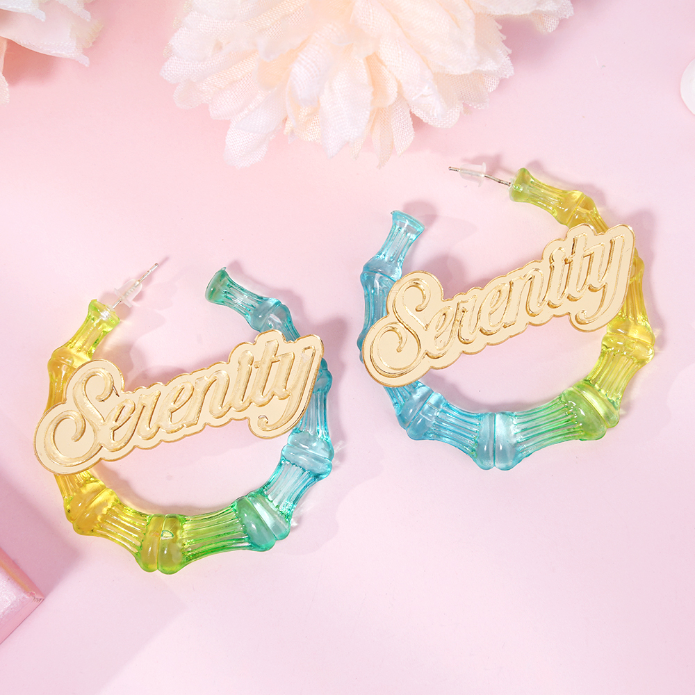 30mm Two Color Bamboo Earrings Personalized Custom Acrylic Gradient Name Earrings -silviax