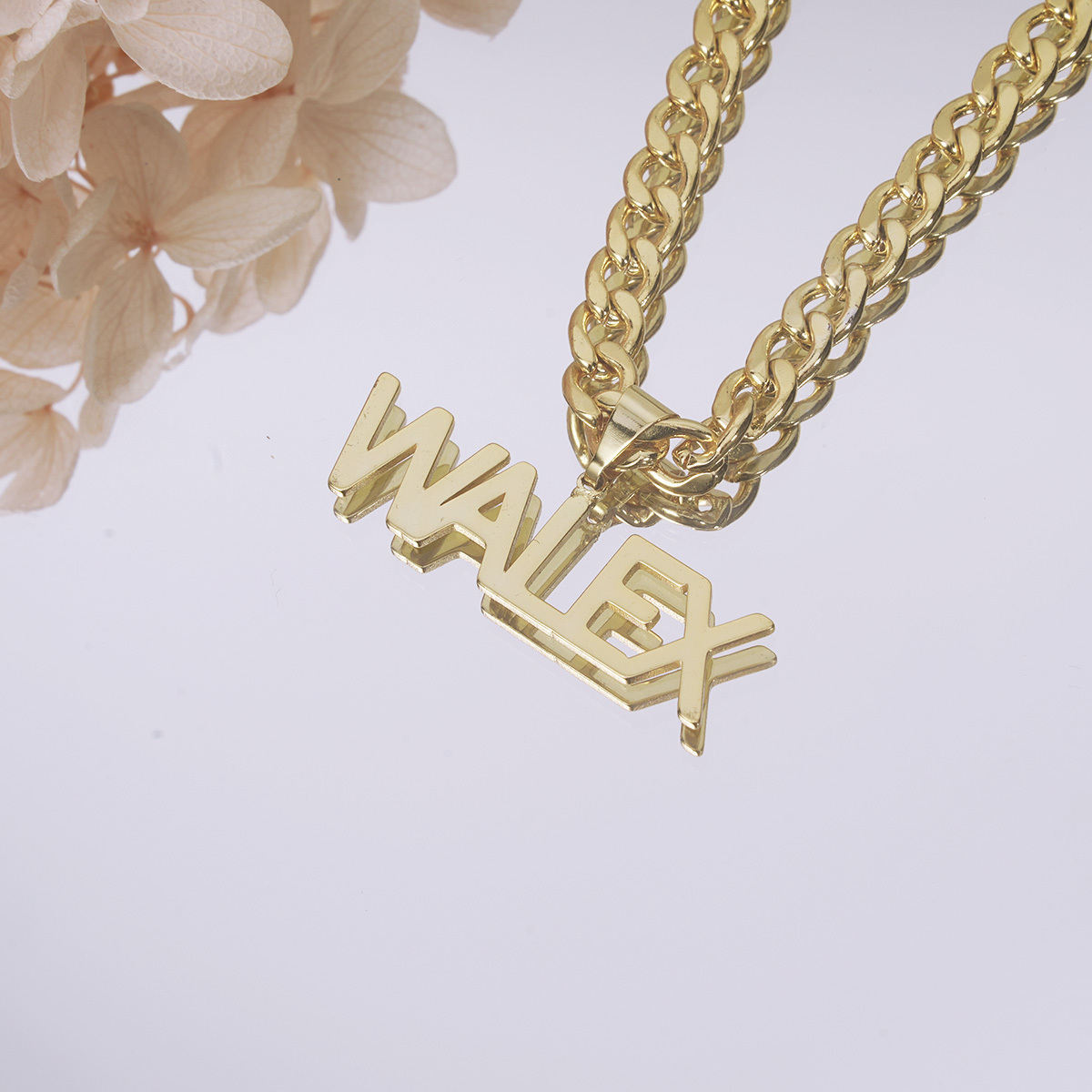 Capital Letter Nameplate Pendant Personalized Custom Name Necklace 6mm Cuban Chain-silviax