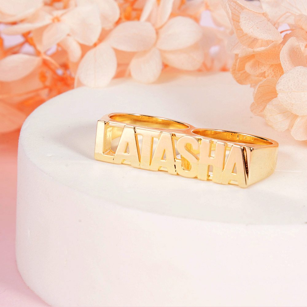 Double Finger Style Gold Plated Personalized Name Ring-silviax