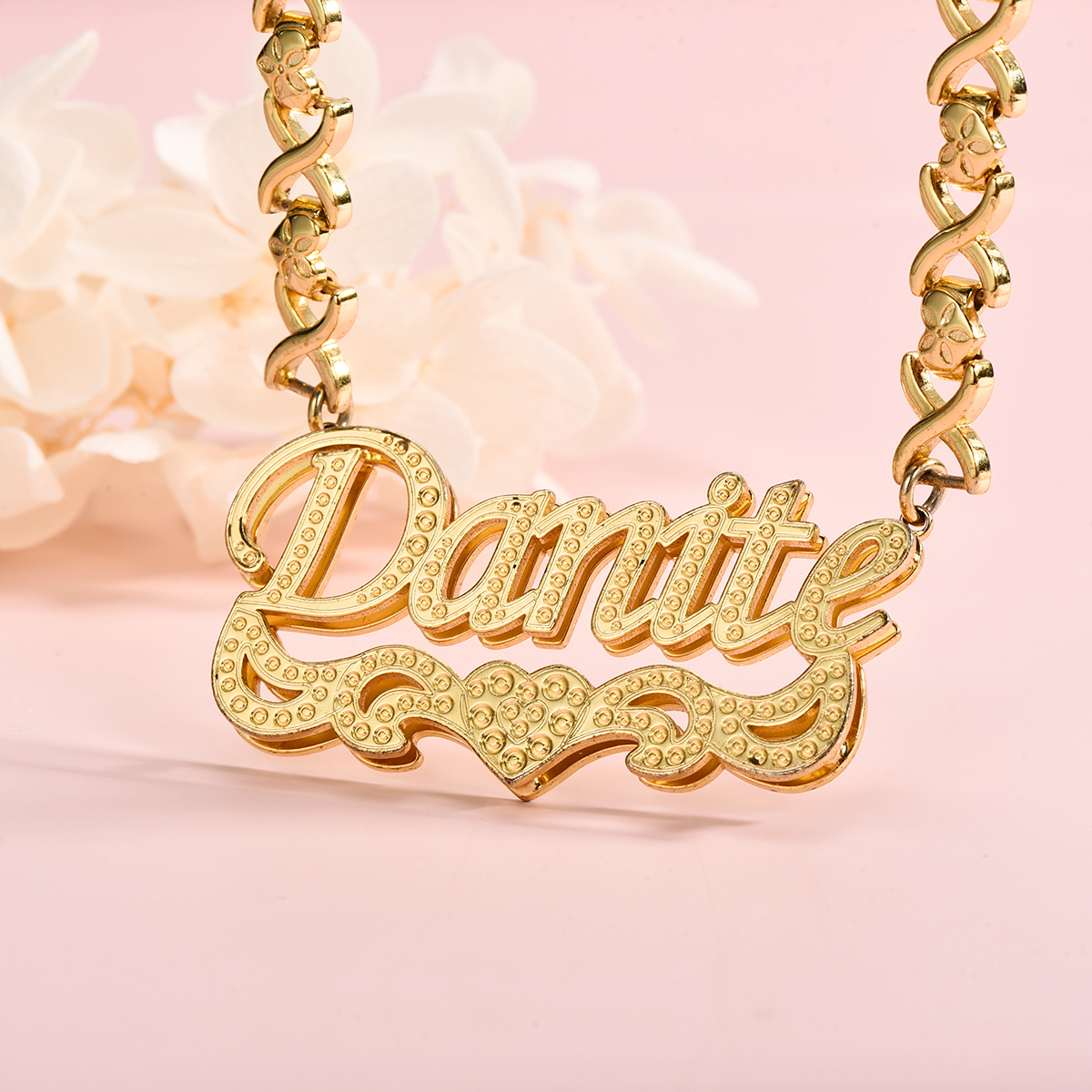 Double Layer Heart Nameplate Pendant Personalized Custom Gold Plated Name Necklace Gift For Her